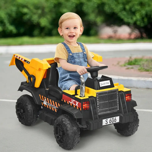 12V Battery Kids Ride On Dump Truck with Electric Bucket and Dump Bed-Yellow - Yellow - Powered Ride On Toys