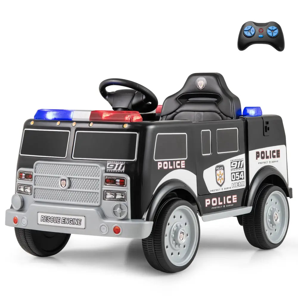 12V Battery Powered Electric Vehicle with 3 Speeds and Megaphone-Black - Black - Powered Ride On Toys