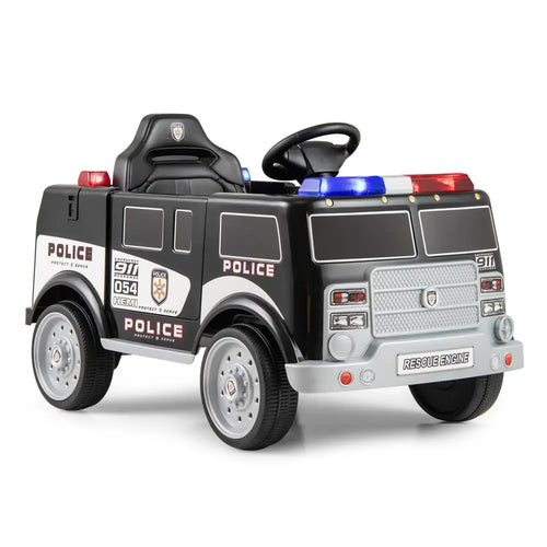 12V Battery Powered Electric Vehicle with 3 Speeds and Megaphone-Black - Black - Powered Ride On Toys