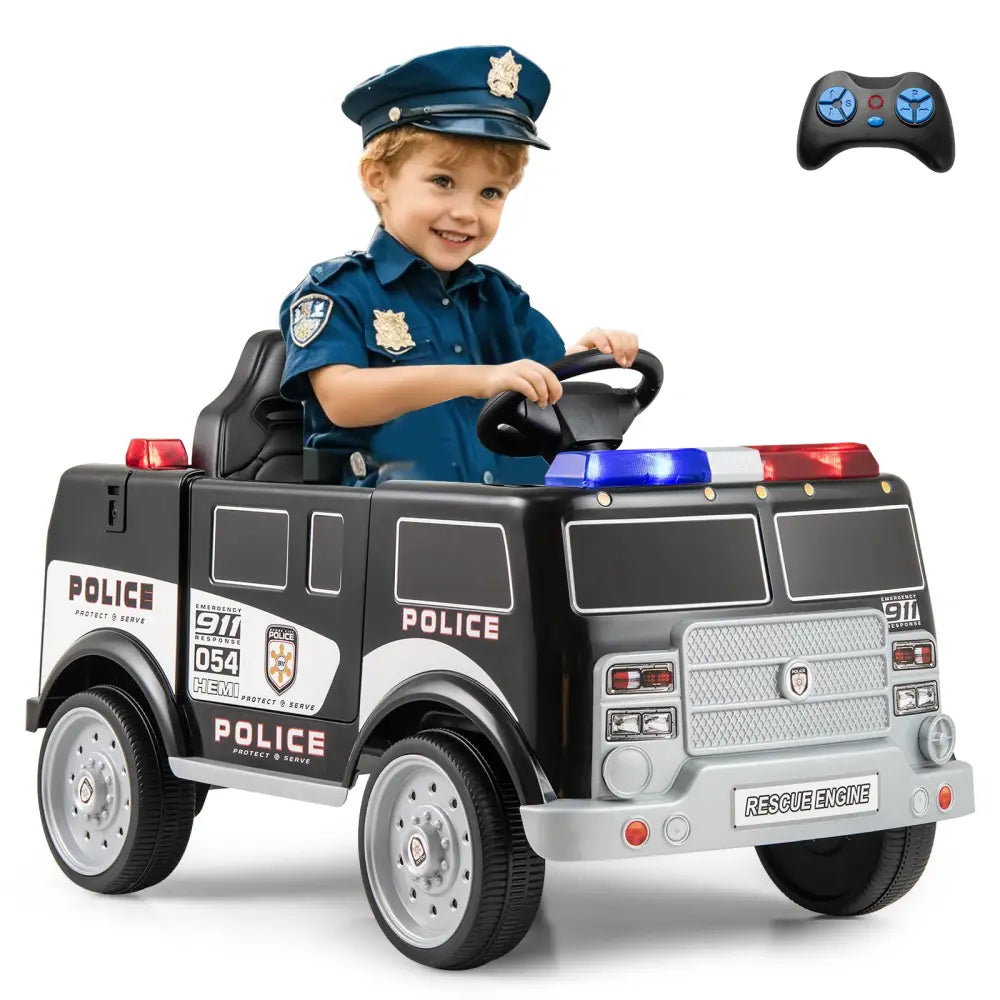 12V Battery Powered Electric Vehicle with 3 Speeds and Megaphone-Black - Black - Powered Ride On Toys