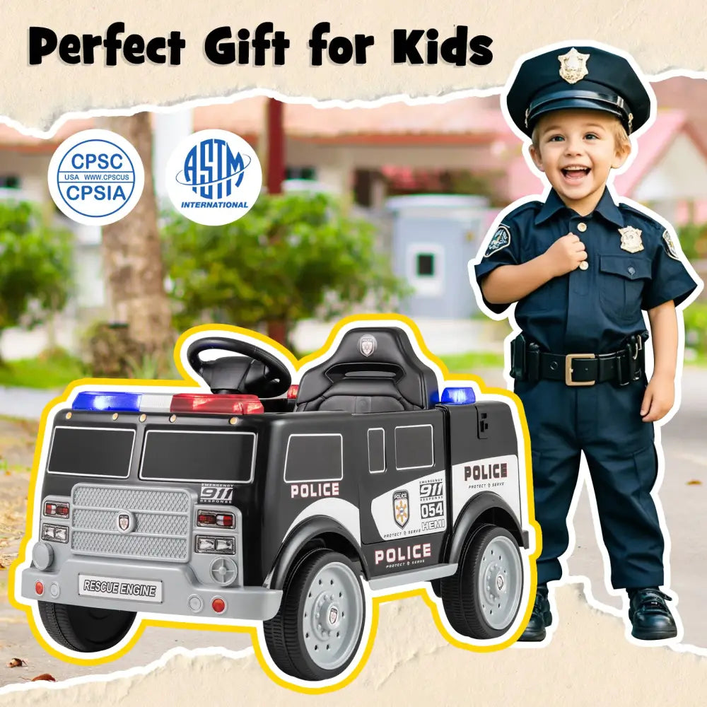 12V Battery Powered Electric Vehicle with 3 Speeds and Megaphone-Black - Black - Powered Ride On Toys