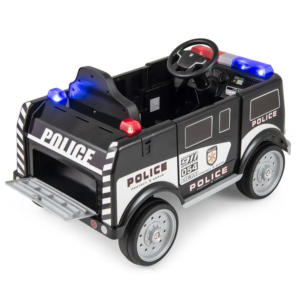 12V Battery Powered Electric Vehicle with 3 Speeds and Megaphone-Black - Black - Powered Ride On Toys