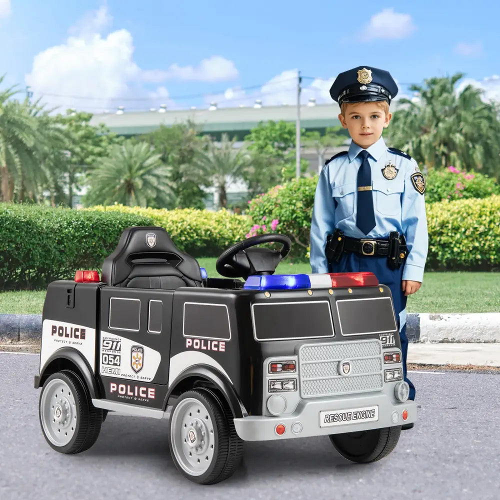 12V Battery Powered Electric Vehicle with 3 Speeds and Megaphone-Black - Black - Powered Ride On Toys