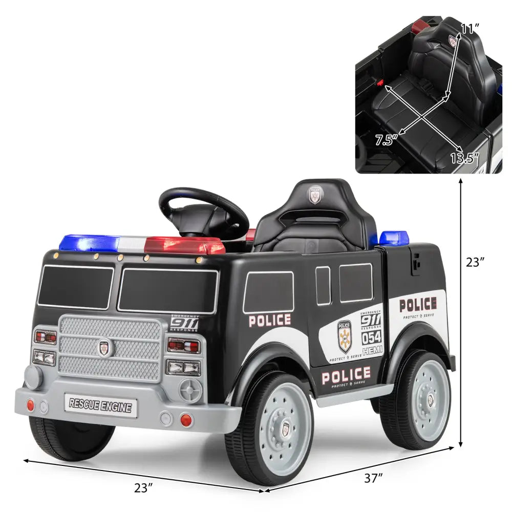 12V Battery Powered Electric Vehicle with 3 Speeds and Megaphone-Black - Black - Powered Ride On Toys