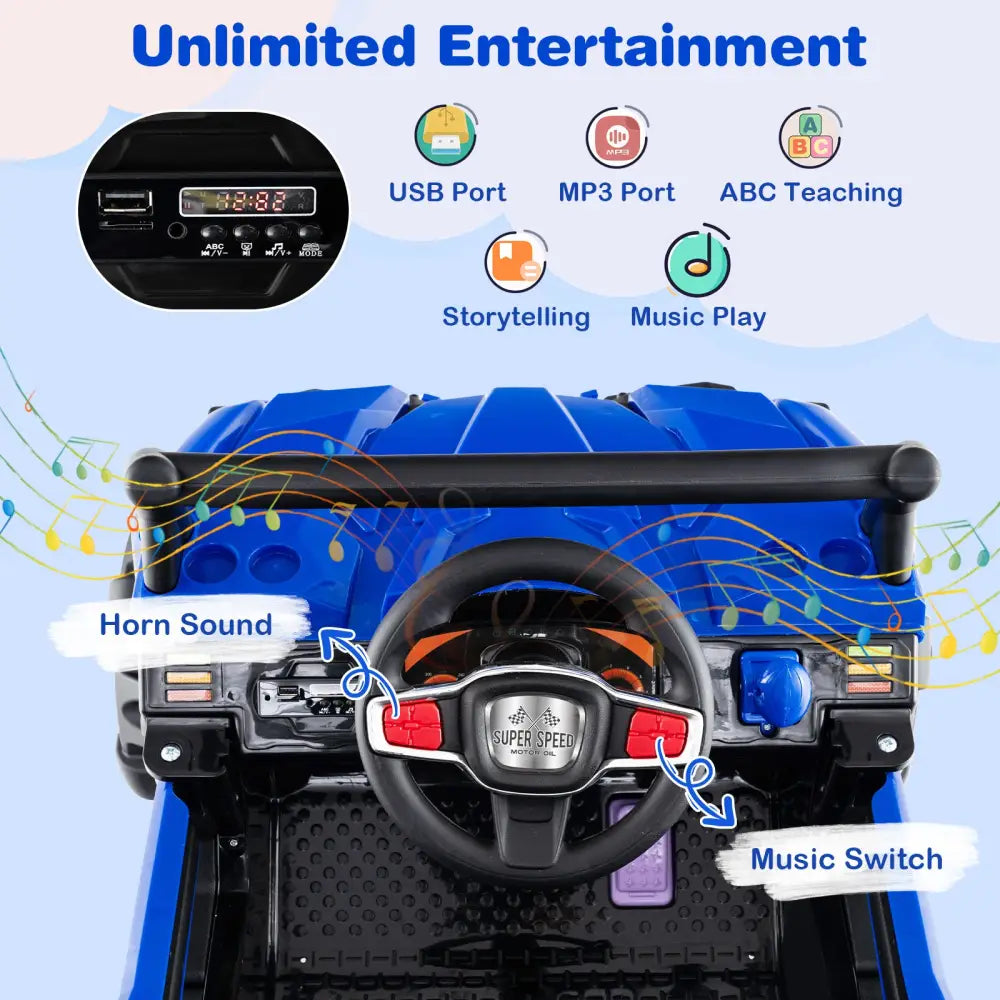12V Battery Powered Electric Vehicle with Remote Control and 3 Speeds-Blue - Blue - Powered Ride On Toys