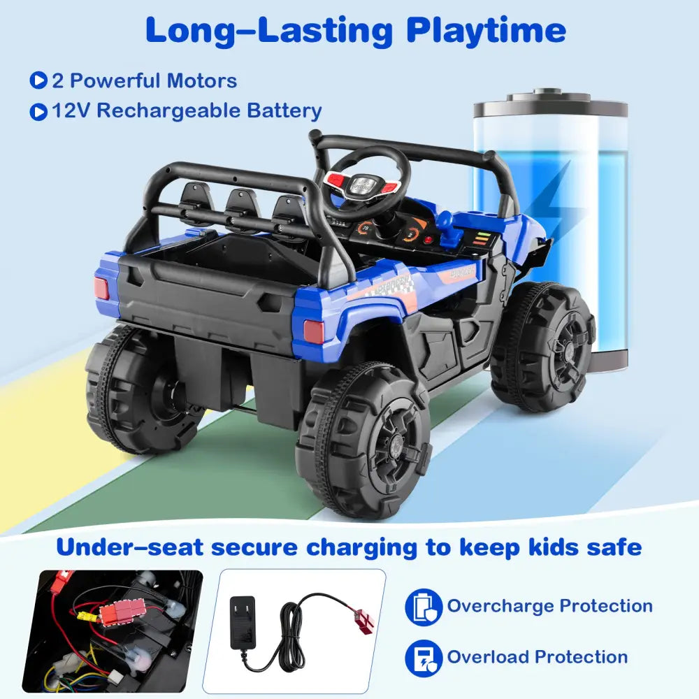 12V Battery Powered Electric Vehicle with Remote Control and 3 Speeds-Blue - Blue - Powered Ride On Toys