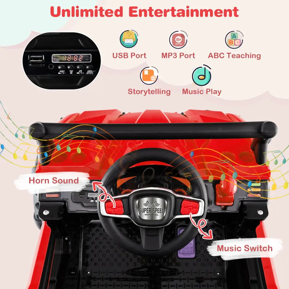 12V Battery Powered Electric Vehicle with Remote Control and 3 Speeds-Red - Red - Powered Ride On Toys