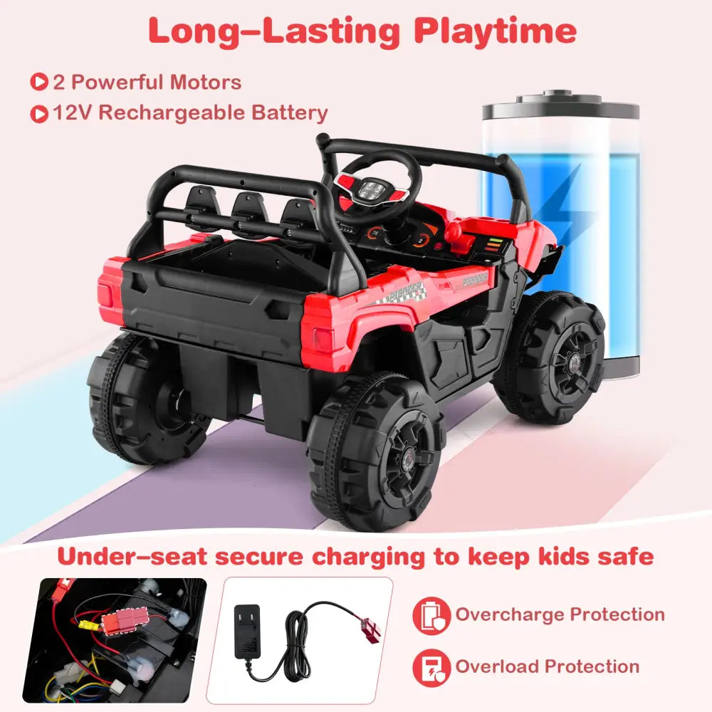 12V Battery Powered Electric Vehicle with Remote Control and 3 Speeds-Red - Red - Powered Ride On Toys
