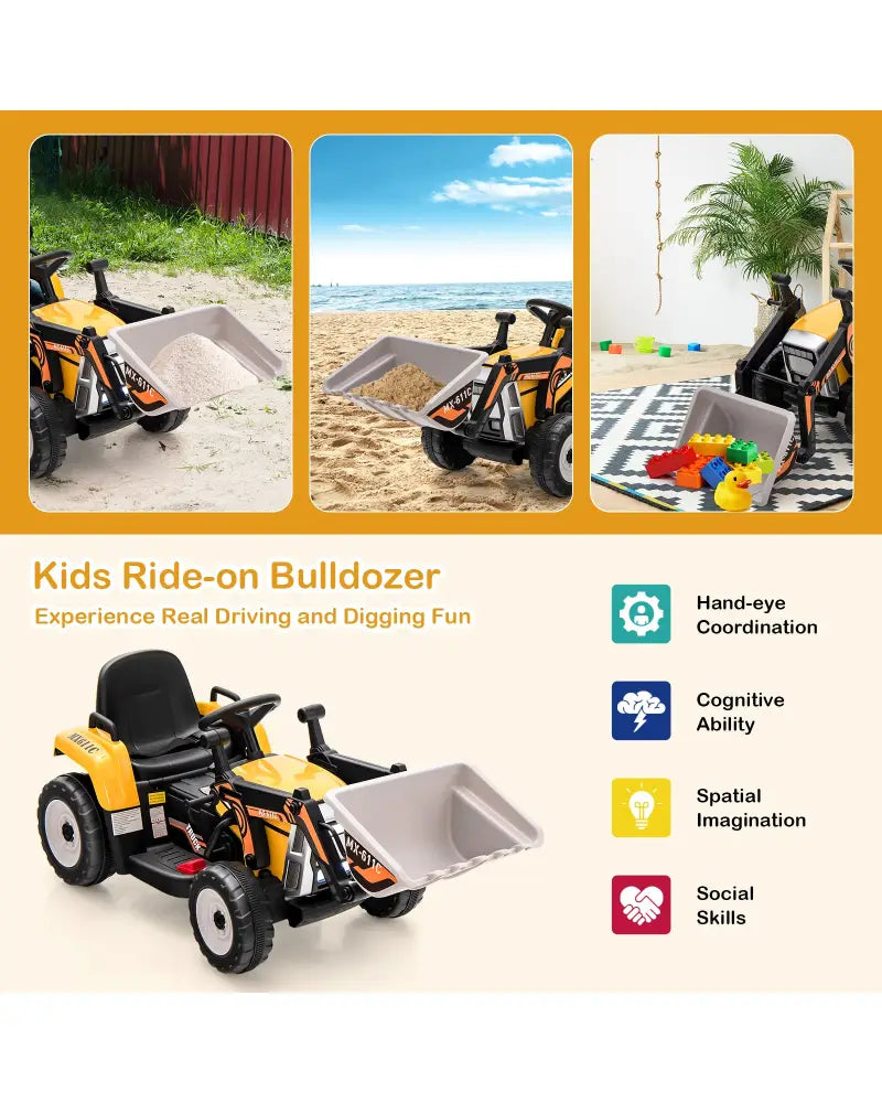 12V Battery Powered Kids Ride on Excavator with Adjustable Arm and Bucket-Yellow - Yellow - Powered Ride On Toys