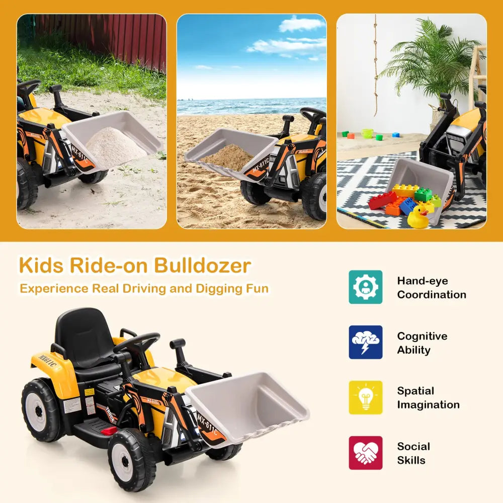 12V Battery Powered Kids Ride on Excavator with Adjustable Arm and Bucket-Yellow - Yellow - Powered Ride On Toys