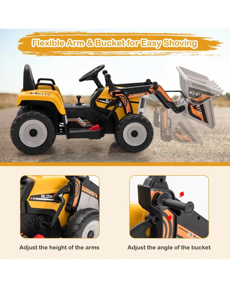 12V Battery Powered Kids Ride on Excavator with Adjustable Arm and Bucket-Yellow - Yellow - Powered Ride On Toys
