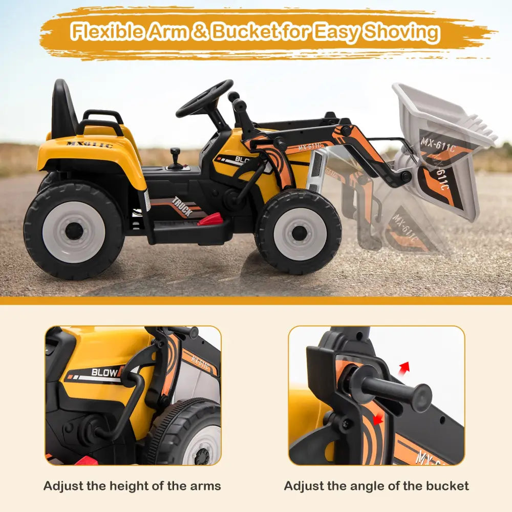 12V Battery Powered Kids Ride on Excavator with Adjustable Arm and Bucket-Yellow - Yellow - Powered Ride On Toys