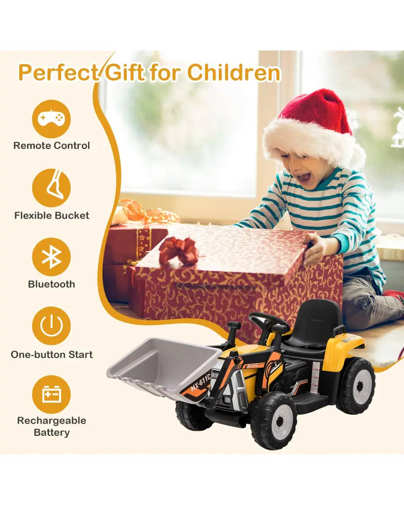 12V Battery Powered Kids Ride on Excavator with Adjustable Arm and Bucket-Yellow - Yellow - Powered Ride On Toys