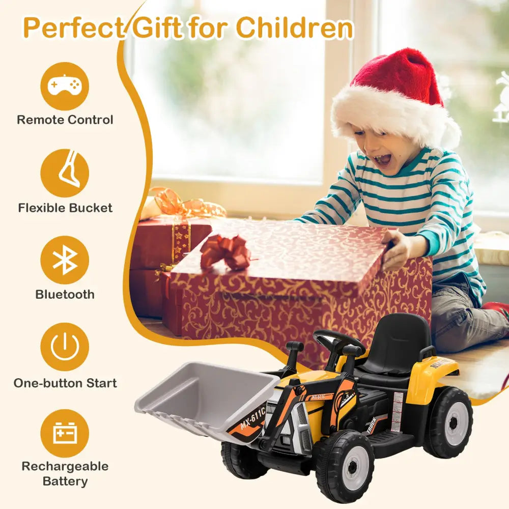 12V Battery Powered Kids Ride on Excavator with Adjustable Arm and Bucket-Yellow - Yellow - Powered Ride On Toys
