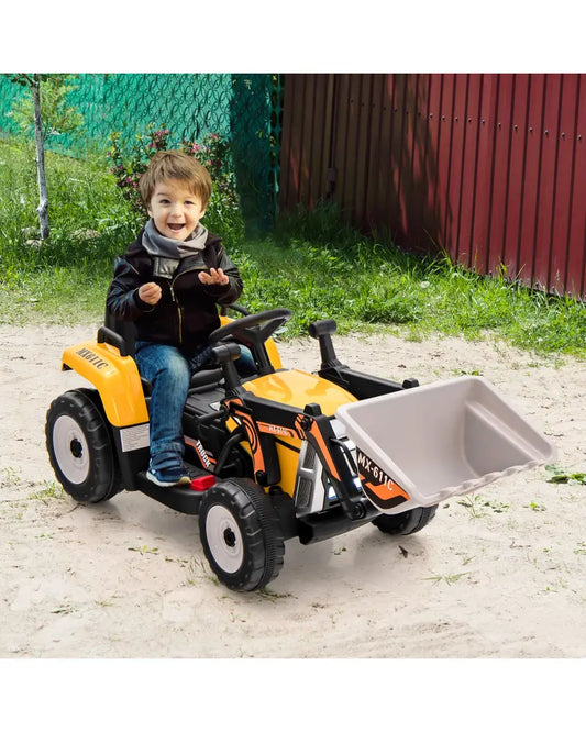12V Battery Powered Kids Ride on Excavator with Adjustable Arm and Bucket-Yellow - Yellow - Powered Ride On Toys