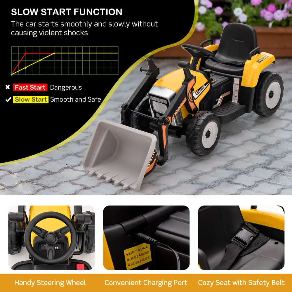 12V Battery Powered Kids Ride on Excavator with Adjustable Arm and Bucket-Yellow - Yellow - Powered Ride On Toys