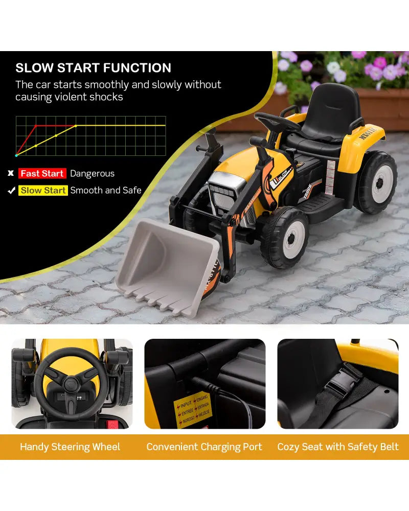 12V Battery Powered Kids Ride on Excavator with Adjustable Arm and Bucket-Yellow - Yellow - Powered Ride On Toys
