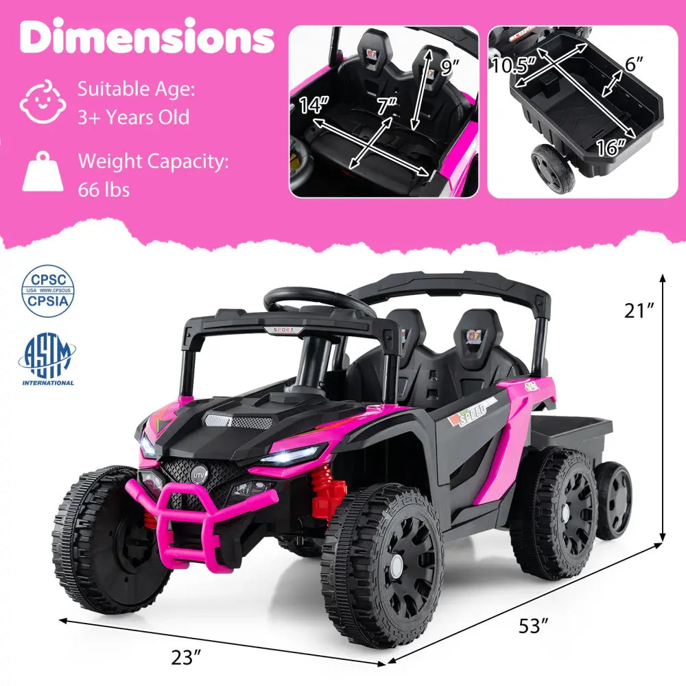 12V Battery Powered Ride On Tractor with Parent Remote Control-Black and Pink - Black & Pink - Powered Ride On Toys