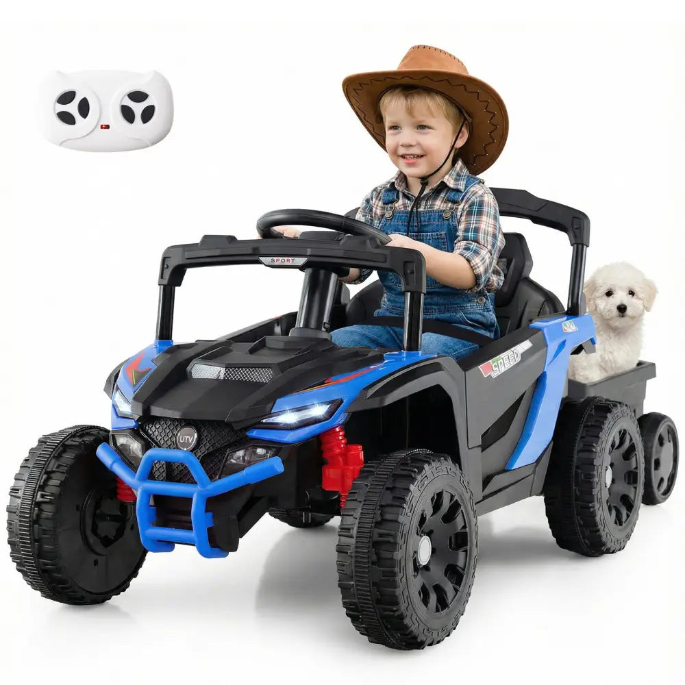 12V Battery Powered Ride On Tractor with Parent Remote Control-Black and Blue - Black & Blue - Powered Ride On Toys