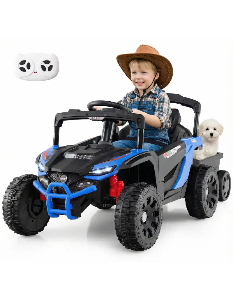 12V Battery Powered Ride On Tractor with Parent Remote Control-Black and Blue - Black & Blue - Powered Ride On Toys