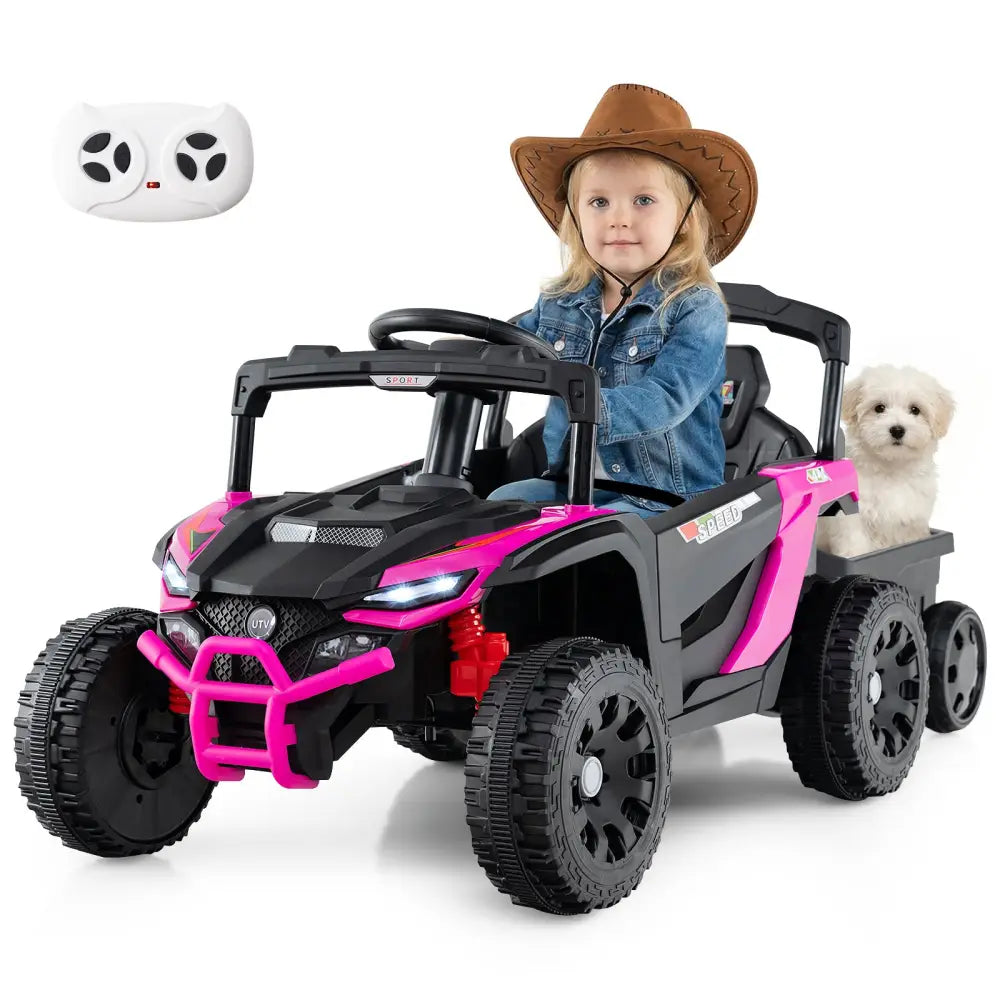12V Battery Powered Ride On Tractor with Parent Remote Control-Black and Pink - Black & Pink - Powered Ride On Toys