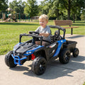 12V Battery Powered Ride On Tractor with Parent Remote Control-Black and Blue - Black & Blue - Powered Ride On Toys