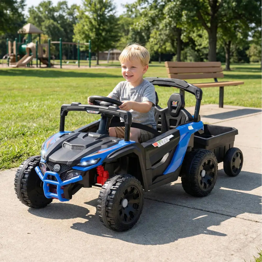12V Battery Powered Ride On Tractor with Parent Remote Control-Black and Blue - Black & Blue - Powered Ride On Toys