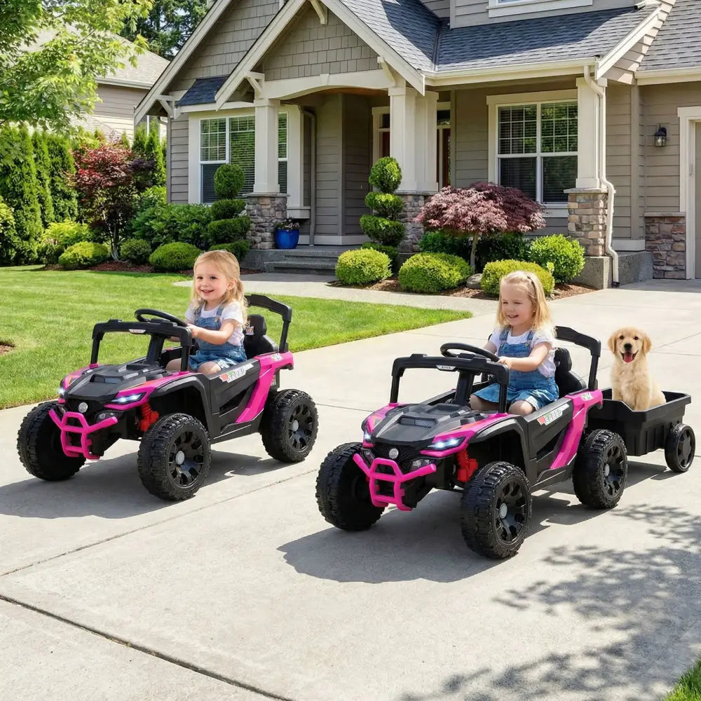 12V Battery Powered Ride On Tractor with Parent Remote Control-Black and Pink - Black & Pink - Powered Ride On Toys