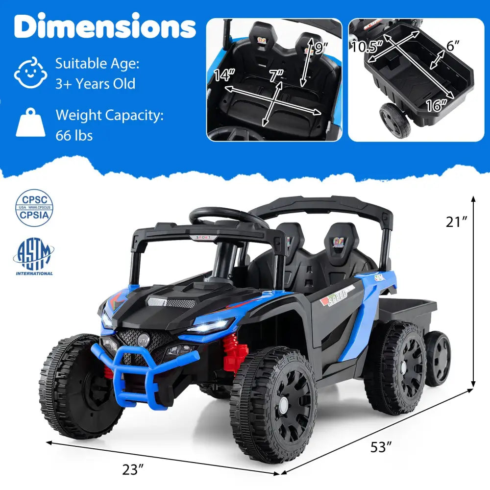 12V Battery Powered Ride On Tractor with Parent Remote Control-Black and Blue - Black & Blue - Powered Ride On Toys