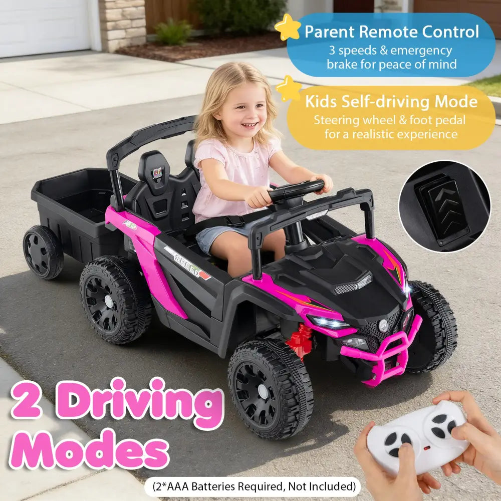 12V Battery Powered Ride On Tractor with Parent Remote Control-Black and Pink - Black & Pink - Powered Ride On Toys