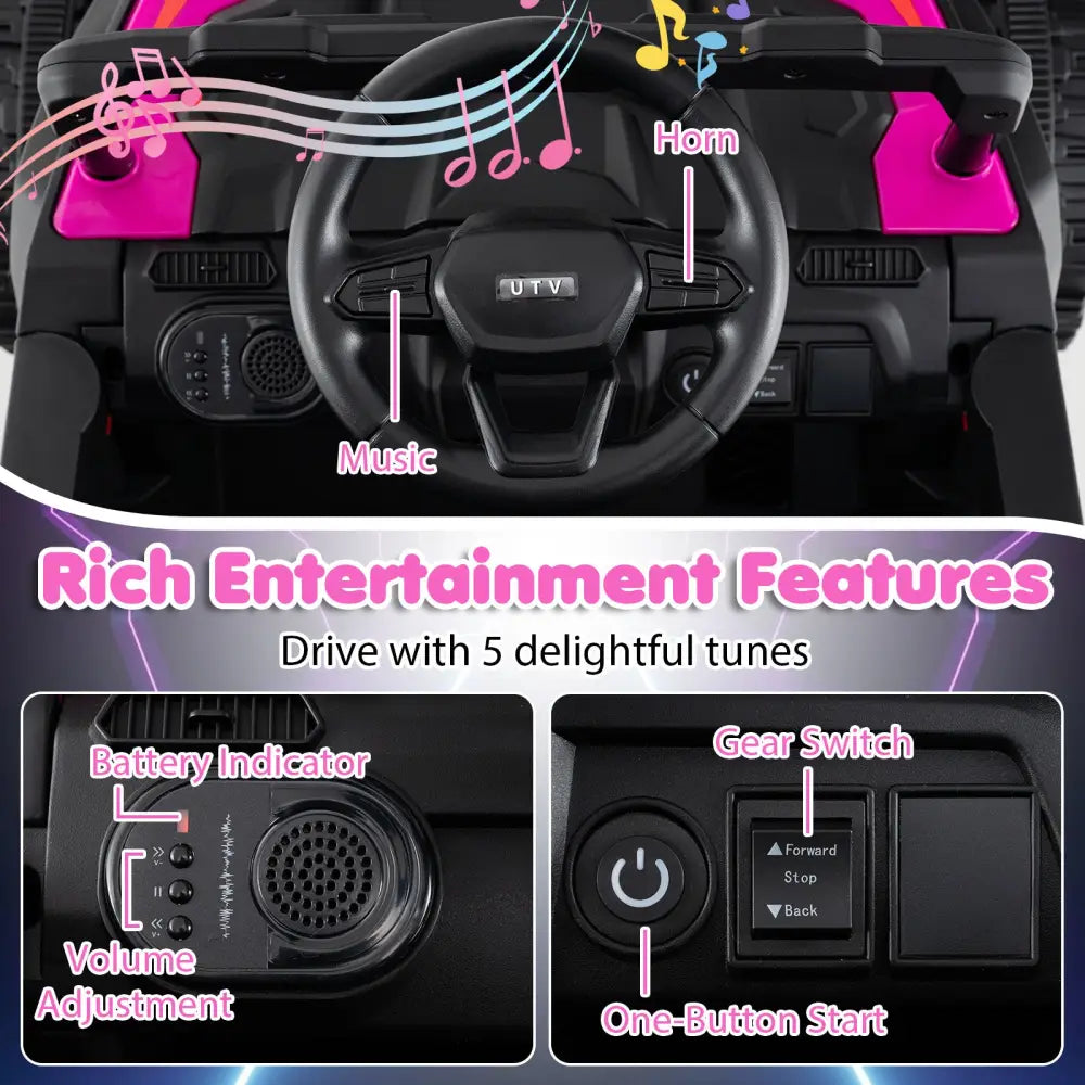 12V Battery Powered Ride On Tractor with Parent Remote Control-Black and Pink - Black & Pink - Powered Ride On Toys