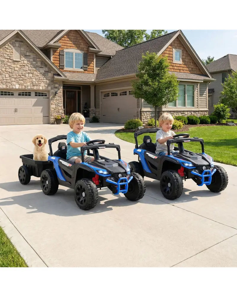 12V Battery Powered Ride On Tractor with Parent Remote Control-Black and Blue - Black & Blue - Powered Ride On Toys