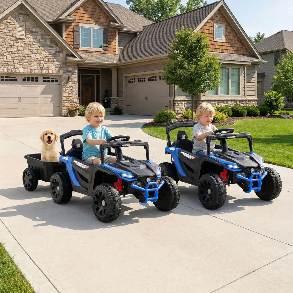 12V Battery Powered Ride On Tractor with Parent Remote Control-Black and Blue - Black & Blue - Powered Ride On Toys