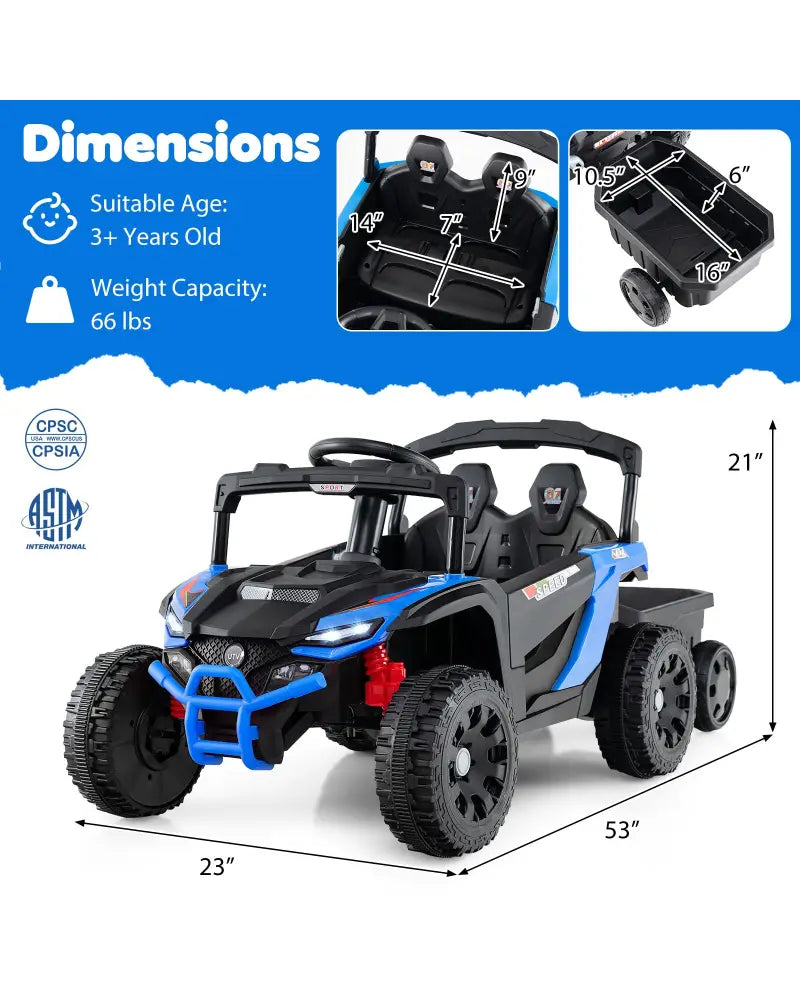 12V Battery Powered Ride On Tractor with Parent Remote Control-Black and Blue - Black & Blue - Powered Ride On Toys
