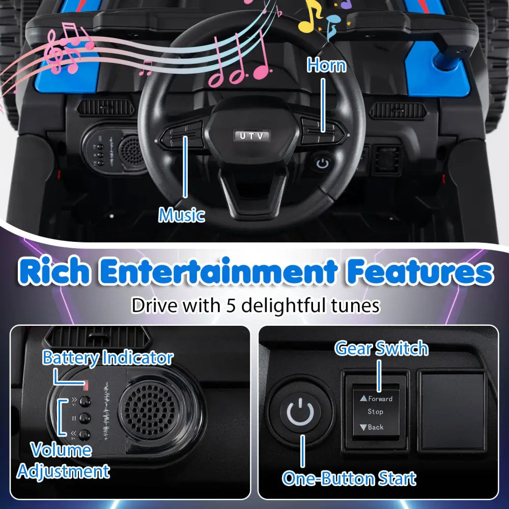 12V Battery Powered Ride On Tractor with Parent Remote Control-Black and Blue - Black & Blue - Powered Ride On Toys
