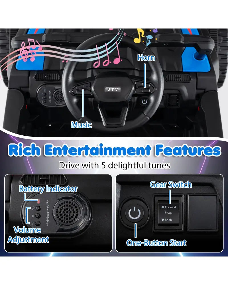 12V Battery Powered Ride On Tractor with Parent Remote Control-Black and Blue - Black & Blue - Powered Ride On Toys