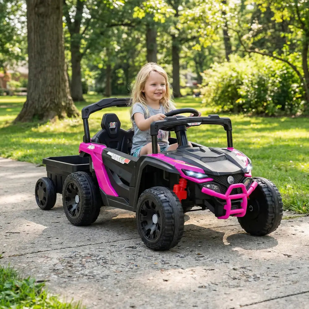 12V Battery Powered Ride On Tractor with Parent Remote Control-Black and Pink - Black & Pink - Powered Ride On Toys