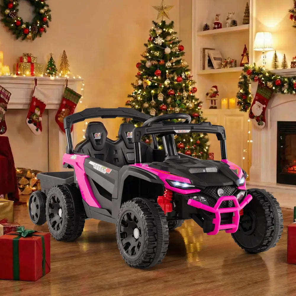 12V Battery Powered Ride On Tractor with Parent Remote Control-Black and Pink - Black & Pink - Powered Ride On Toys