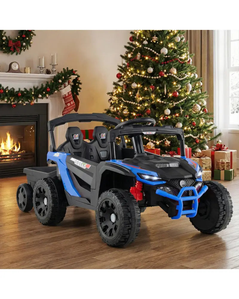 12V Battery Powered Ride On Tractor with Parent Remote Control-Black and Blue - Black & Blue - Powered Ride On Toys