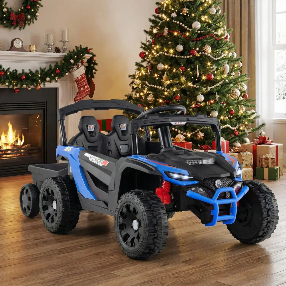 12V Battery Powered Ride On Tractor with Parent Remote Control-Black and Blue - Black & Blue - Powered Ride On Toys