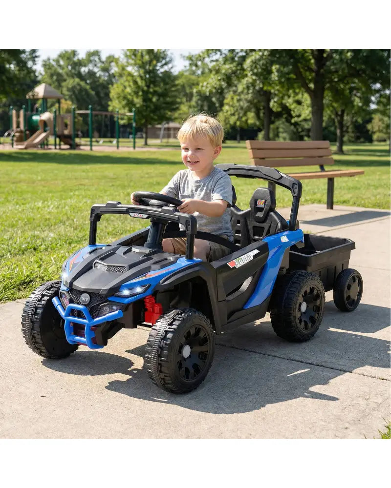 12V Battery Powered Ride On Tractor with Parent Remote Control-Black and Blue - Black & Blue - Powered Ride On Toys