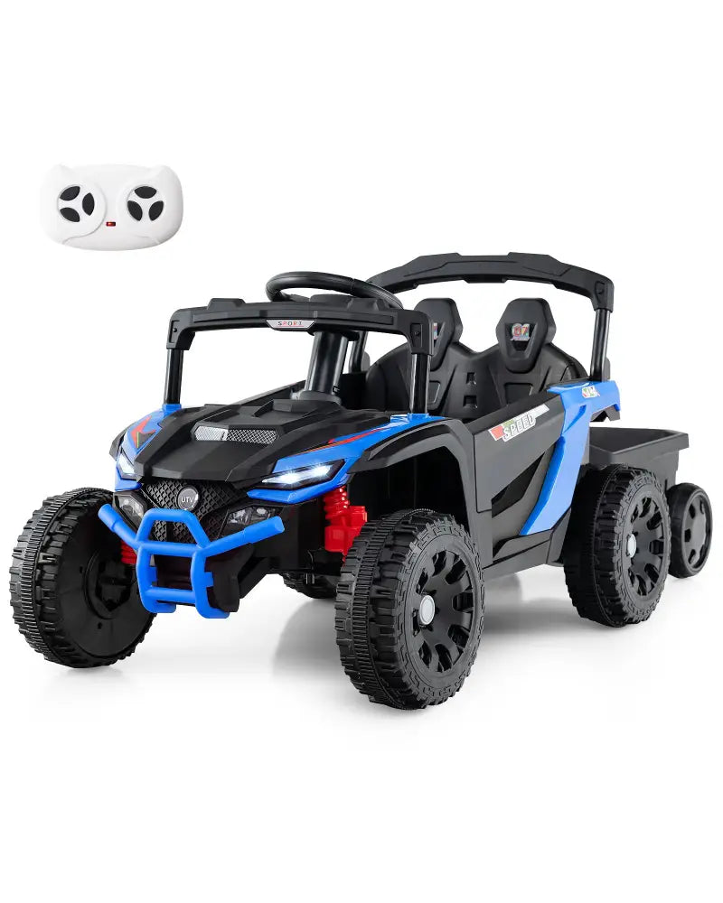 12V Battery Powered Ride On Tractor with Parent Remote Control-Black and Blue - Black & Blue - Powered Ride On Toys