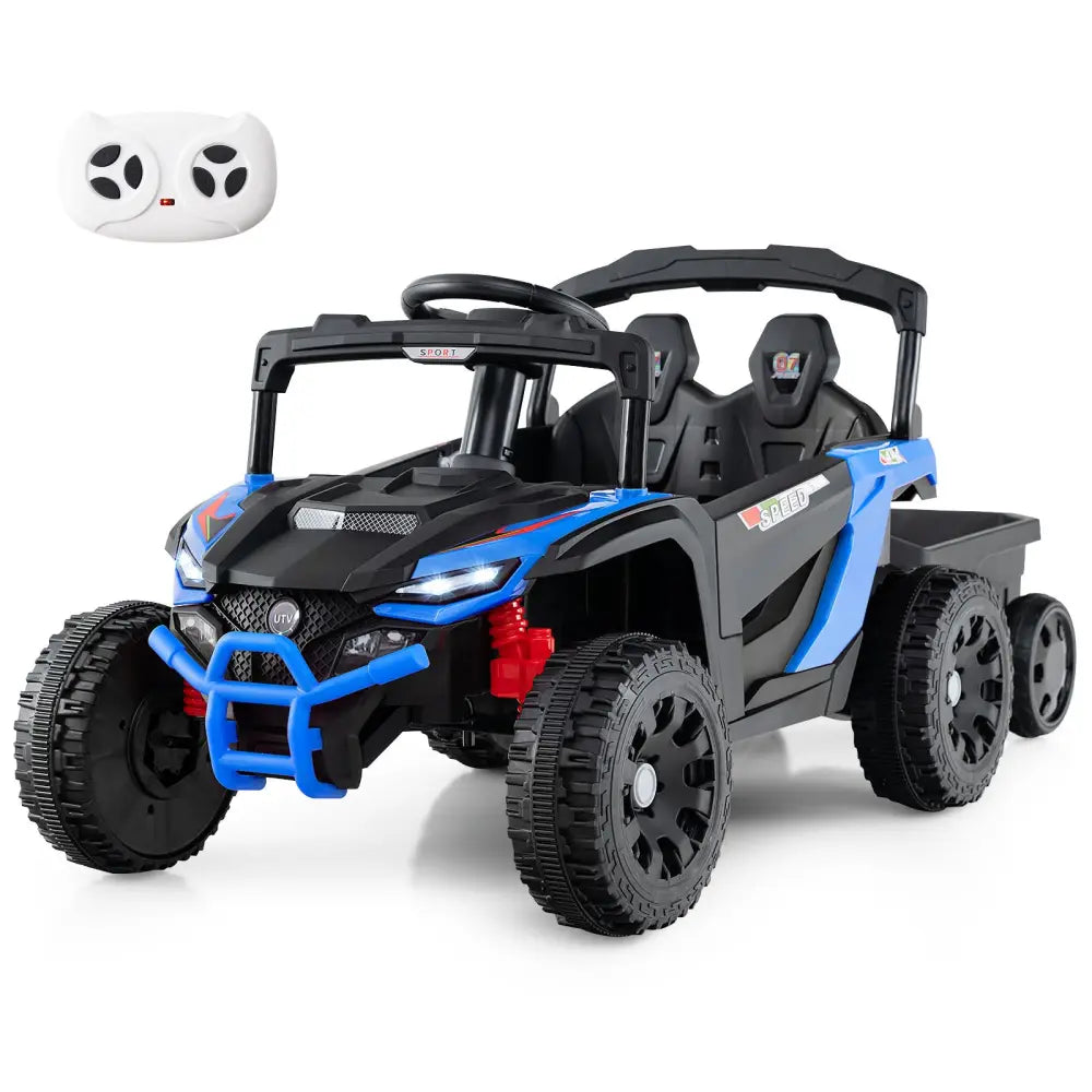 12V Battery Powered Ride On Tractor with Parent Remote Control-Black and Blue - Black & Blue - Powered Ride On Toys