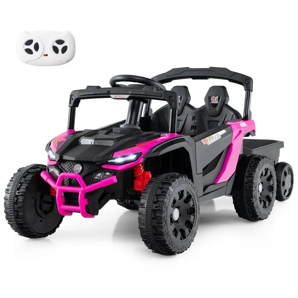 12V Battery Powered Ride On Tractor with Parent Remote Control-Black and Pink - Black & Pink - Powered Ride On Toys
