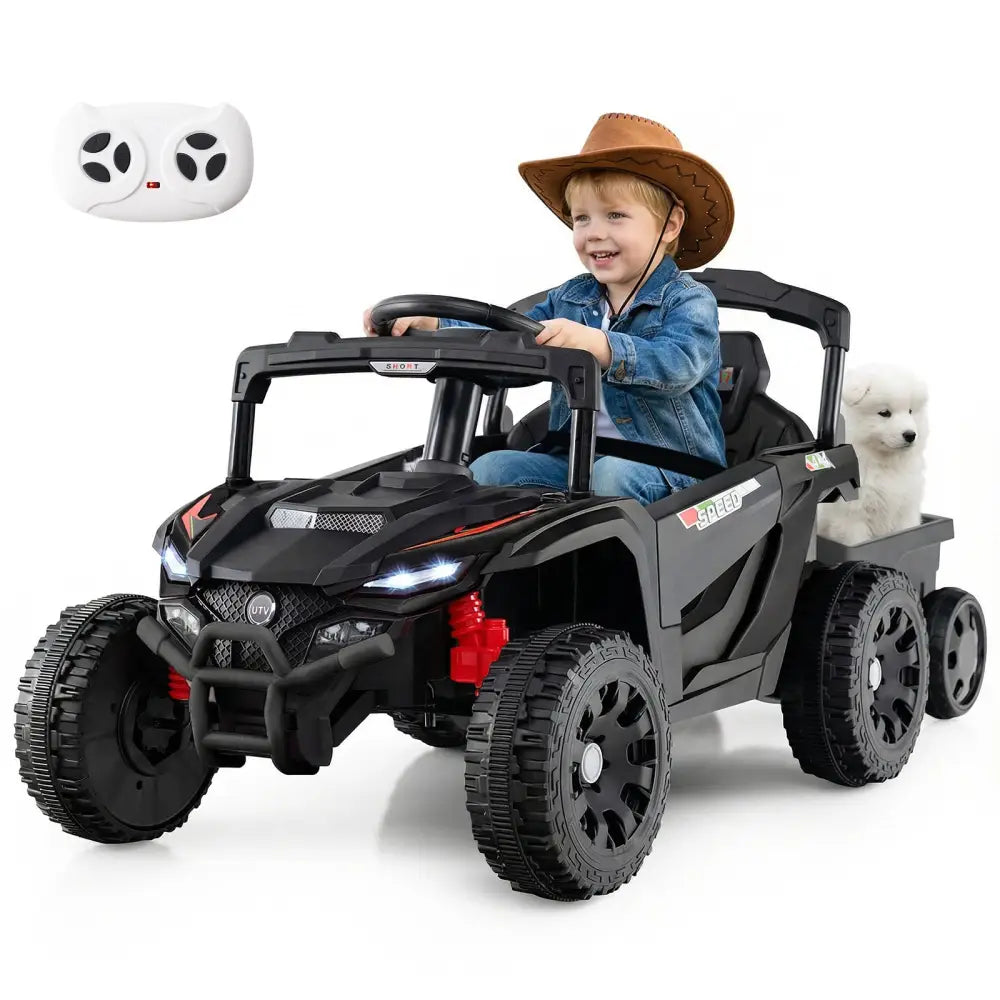 12V Battery Powered Ride On Tractor with Parent Remote Control-Dark Gray - Black - Powered Ride On Toys