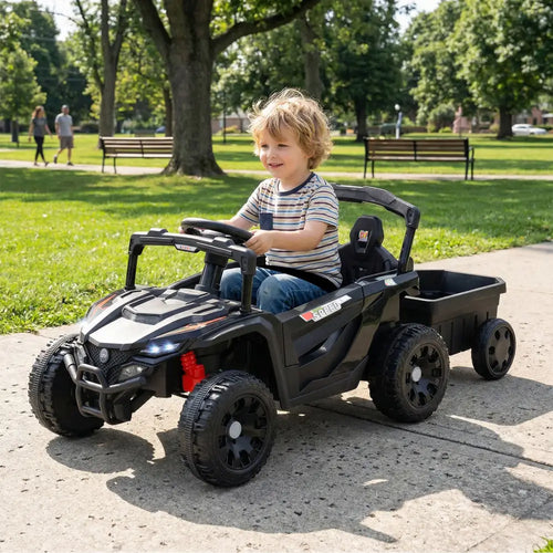 12V Battery Powered Ride On Tractor with Parent Remote Control-Dark Gray - Black - Powered Ride On Toys