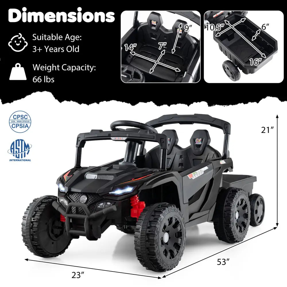 12V Battery Powered Ride On Tractor with Parent Remote Control-Dark Gray - Black - Powered Ride On Toys