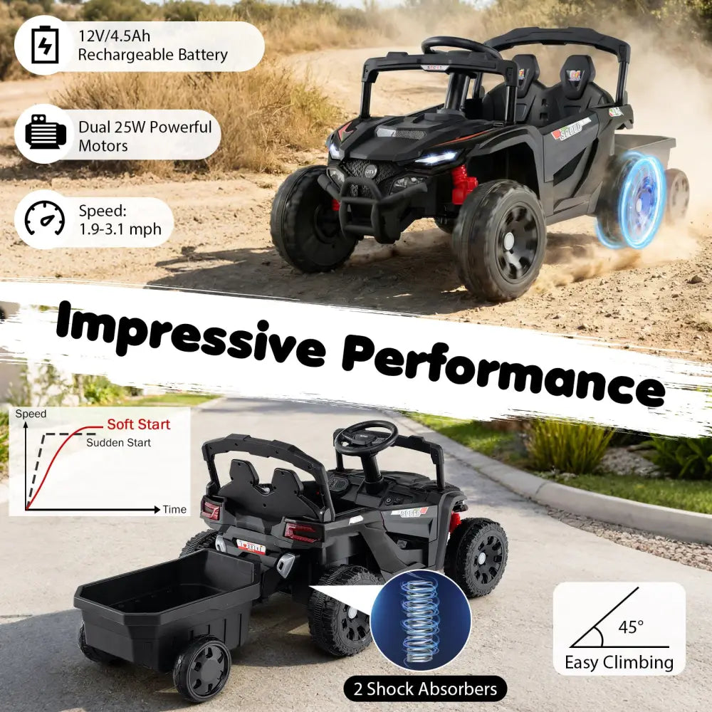 12V Battery Powered Ride On Tractor with Parent Remote Control-Dark Gray - Black - Powered Ride On Toys