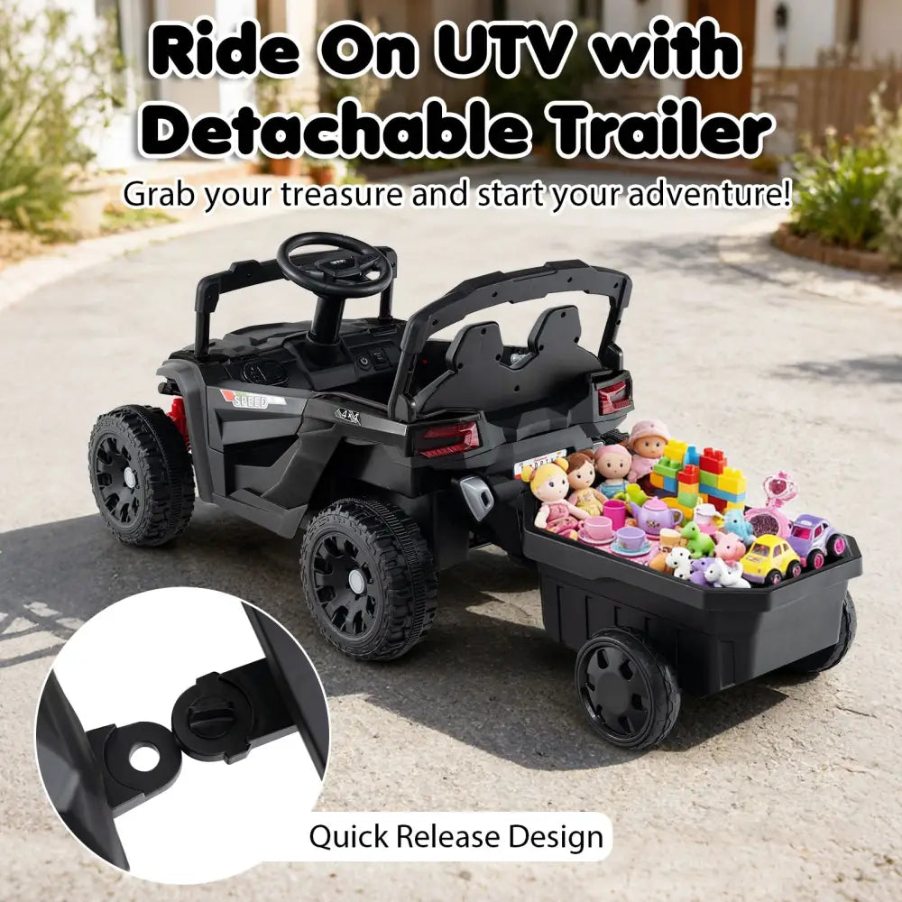 12V Battery Powered Ride On Tractor with Parent Remote Control-Dark Gray - Black - Powered Ride On Toys