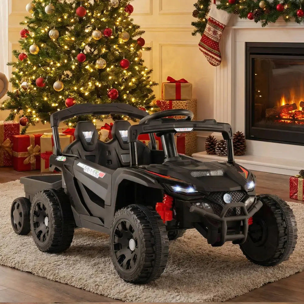 12V Battery Powered Ride On Tractor with Parent Remote Control-Dark Gray - Black - Powered Ride On Toys